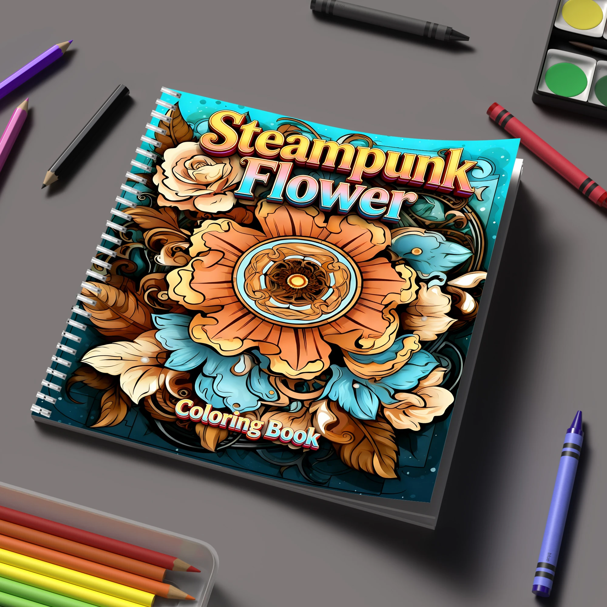 Adult Coloring Book Stress Relief - Kleurboek Steampunk Bloemen voor volwassenen Kleurboek,